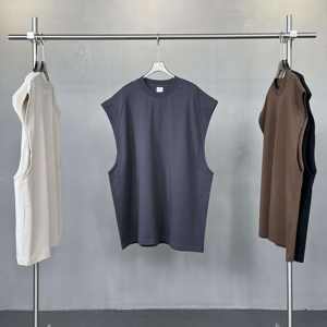 Camiseta sin mangas de punto de alta calidad para hombre, transpirable, con estampado serigrafiado, cuello grueso, lavado ácido, sin mangas, V-14 - Product Image 3