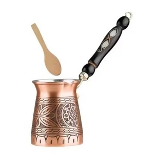 Nueva cafetera turca de cobre, forma redonda, diseño tradicional, con cuchara de mango largo incluida, utensilios para café y té, percolador - Product Image 5