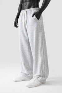 Streetwear <b>Men</b> Casual Canvas Wide Leg Sweatpants Custom Design Elastic Waist <b>Drawstring</b> Fleece Eco-Friendly Custom Baggy <b>Trouser</b> - Product Image 3