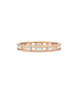 Bague d'éternité en or massif 18 carats avec diamants baguette de laboratoire, alliance de mariage entièrement pavée de diamants de laboratoire, bague minimaliste empilable - Product Image 2