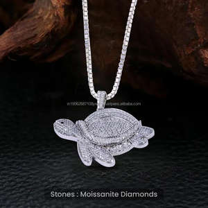 Colgante de tortuga Iced Moissanite Diamond Bling Pave Set Fine Animal Themed Aquatic Jewelry Charm High Pulido Plata esterlina - Product Image 2