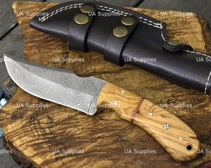 Cuchillo de hoja fija con mango de madera industrial UA Supplies, acero de Damasco, punta de gota, 0.5mm de grosor, 8 pulgadas de longitud total, para exteriores y EDC - Product Image 5