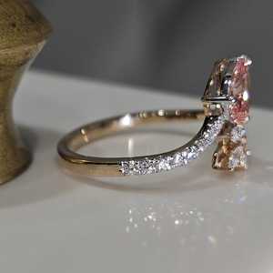 Lab Grown Vivid Pink 1.01CT Pear Cut Diamond Plant Leaf Shapes Ring 14K Yellow Gold Fine Engagement <b>Gift</b> Perfect Party <b>For</b> <b>Her</b> - Product Image 2