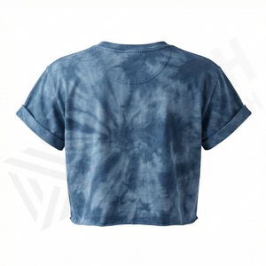 Customized Color Cotton Women Crop Top <b>Tie</b> Dye Loose Printed Canvas Tee Streetwear Fitness Gym Workout Activewear Tee - Product Image 2