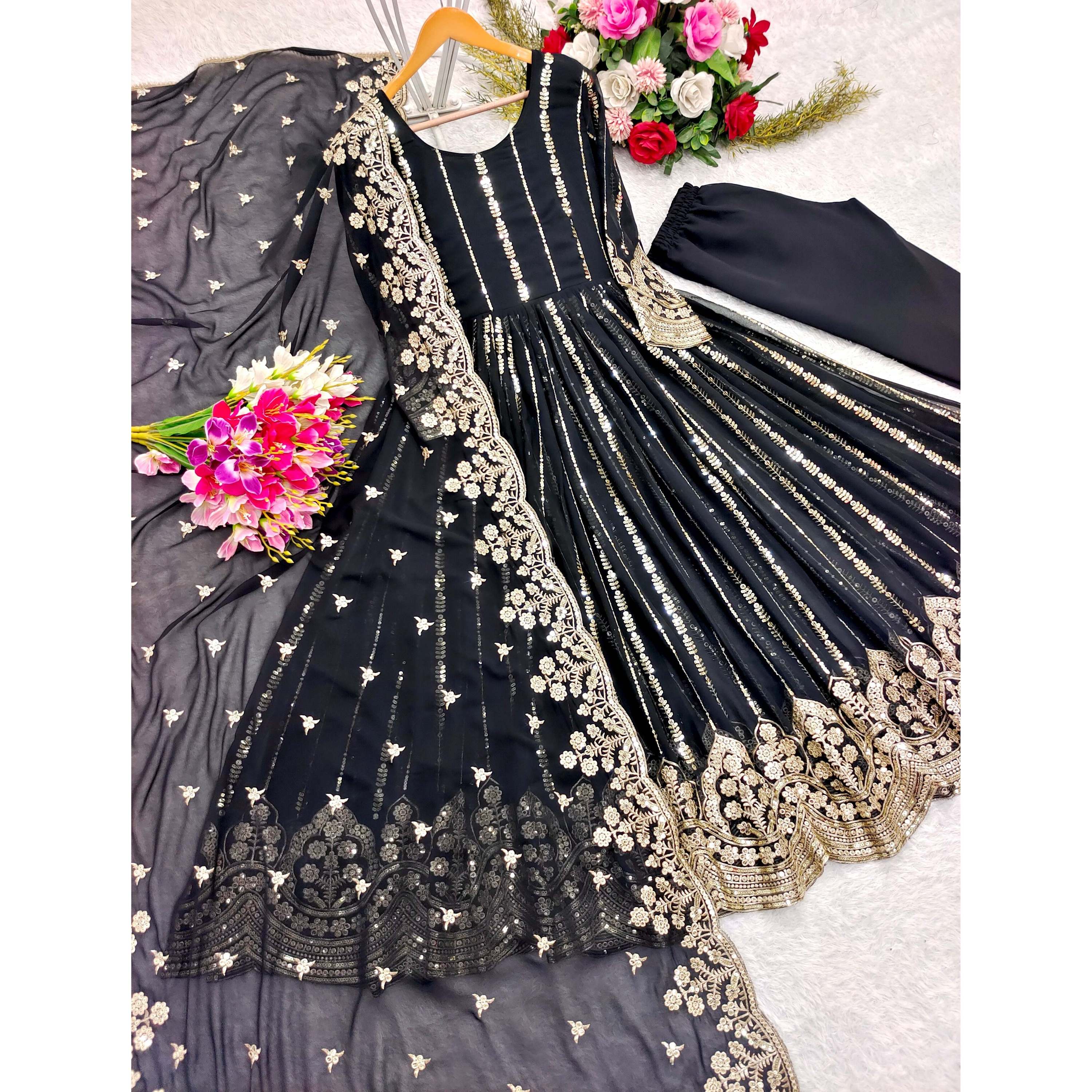 Beautiful Modest Sets Naira Cut Gown with Pent Dupatta for Party Wear