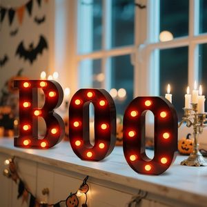 Ensemble de lettres lumineuses LED pour Halloween, 3 pièces, lettres alphabétiques noires avec éclat orange pour décorations d'Halloween, de Noël et d'anniversaire - Product Image 3