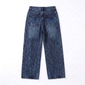 Pantalon en jean bleu foncé coupe ample pour homme, design classique, coupe slim droite, extensible, décontracté et tendance - Product Image 1