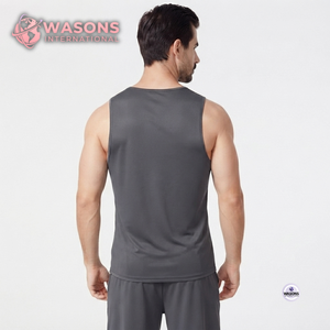 Camiseta sin Mangas WASONS INTERNATIONAL para Hombre, Color Gris Sólido, Cuello Redondo, Transpirable, de Secado Rápido, Tejida, 100% Poliéster, 180g, Chaleco Deportivo Informal - Product Image 2