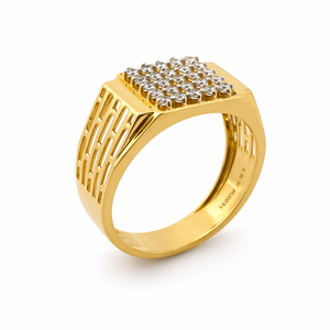 <b>Mens</b> 18KT yellow Gold Square Cluster Cubic Zirconia Signet <b>Ring</b> Openwork Side Design Polished Statement Wedding Party Gift - Product Image 2