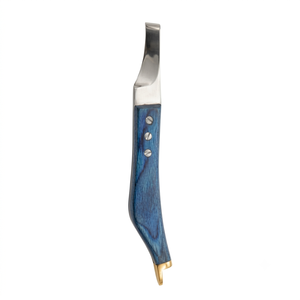 Cuchillo de herrador con mango azul y punta de latón para herrado, disponible en todos los tipos (derecho e izquierdo) y colores. Herramientas veterinarias. - Product Image 1