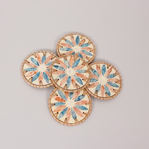 Flower pattern <b>drink</b> <b>coaster</b> great quality handwoven rattan cup <b>coasters</b> with mother of pearl inlay - Product Image 5
