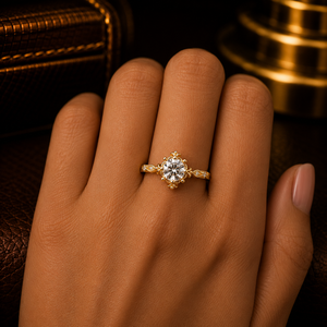 Elegant 14K Yellow Gold Vintage Solitaire <b>Ring</b> Beautiful Crown Shape Round Cut Lab Grown Diamond Engagement <b>Ring</b> Wedding <b>Ring</b> - Product Image 1