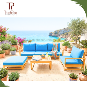 EDEN Juego de Muebles de Jardín de 6 Piezas, Contemporáneo, Ecológico, de Madera de Acacia, con Cojines Impermeables Plegables, para Hoteles y Villas - Product Image 1