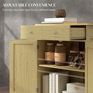 Buffet de cuisine en bois massif avec 2 tiroirs et étagère réglable, meuble de rangement sur pied naturel pour villa, ferme ou salle à manger - Product Image 6