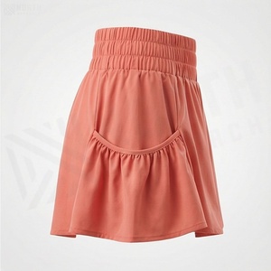 Jupe courte élastique à taille élastique pour femmes, style décontracté, couleur unie, tissu tissé 100% polyester, à porter en toutes saisons - Product Image 3