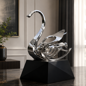 Sculpture Moderne Cygne Argenté en Métal, Décoration de Table de Luxe, Finition Miroir, Art d'Intérieur pour Maison, Bureau, Hôtel, Pièce Maîtresse, Cadeau - Product Image 1