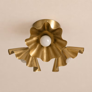 Lámpara de Techo Redonda de Latón con 3 Luces y Pantallas de Volantes para Oficina en Casa Estilo Moderno de Mediados de Siglo, Accesorio Decorativo - Product Image 1