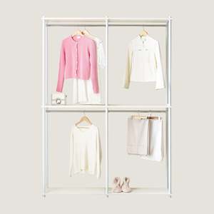 ราวแขวนเสื้อแบบโมดูลาร์โครงโลหะ 1600 3T สีขาว/สีเงิน อุปกรณ์จัดเก็บของใช้ในบ้าน - Product Image 1
