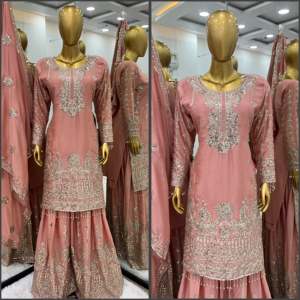 Hermoso conjunto de Parte superior inferior y Dupatta para mujer con trabajo de secuencia de bordado pesado - Product Image 4