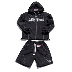 Ensemble de survêtement ADH, capuche, fermeture éclair, manches longues, shorts, léger, séchage rapide, streetwear, été, adulte, unisexe, 100% polyester - Product Image 1