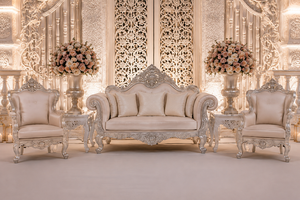 Decoración de Escenario para Recepción Estilo Bollywood Blanco de Lujo, Decoración de Escenario para Boda Estilo Bollywood, Escenario para Boda con Temática Romana, EE. UU. - Product Image 3