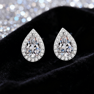 Pear Cut Moissanite <b>Stud</b> Earrings Women's Classic Water Drop Shape Claw Setting Wedding Jewelry S925 Sterling <b>Silver</b> - Product Image 4