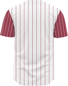 Camiseta de Béisbol Sublimada Personalizada para Hombre, Cuello en V, Rayas Blancas y Rojas, Botones Completos, 100% Poliéster Transpirable, Impresión de Nombre y Número del Equipo - Product Image 2