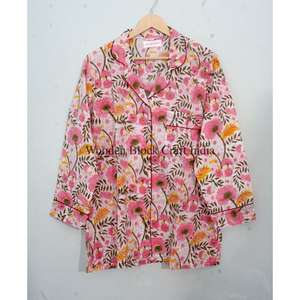 Conjunto de Pijama de Verano para Mujer, Transpirable, 100% Algodón, Manga Corta, Estampado Floral, Camiseta de Dormir Suave de Secado Rápido, Lavable a Máquina - Product Image 2