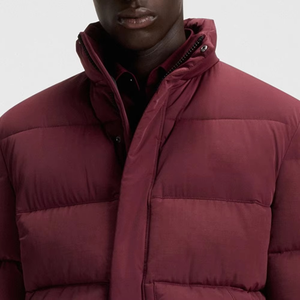 New Men Burgundy Puffer Jacket Windproof Thick Quilted Winter <b>Bubble</b> <b>Coat</b> Embroidery Casual Zipper Front Outerwear - Product Image 4
