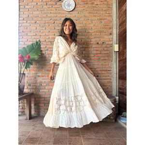 Boho Lace Trim Cotton <b>Maxi</b> Dress <b>Kaftan</b> for Ruffle Summer Quick Dry Floor-Length Casual Vintage Style Women's Dress - Product Image 3