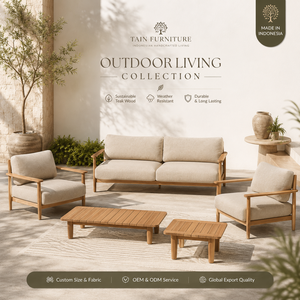 Conjunto de Sofás de Jardín Contemporáneos para Exteriores con Estructura de Teca y Cojines de Tela - Duradero y Ecológico para Apartamentos y Parques - Product Image 1