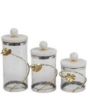 Bocal en verre hermétique de haute qualité, design unique, moderne et classique, fait main, avec couvercle à bascule en laiton plaqué or et marbre, idéal pour les cadeaux.