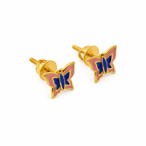 Boucles d'oreilles clous papillon en or jaune 18 carats pour femme, émail poli miroir, bijoux de créateur pour usage quotidien et soirées, cadeau - Product Image 4