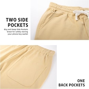 Shorts en coton uni pour homme, taille élastique avec cordon de serrage, décontractés, respirants, tissés, taille mi-haute - Product Image 2