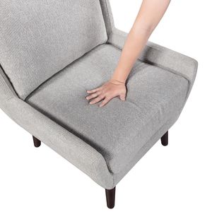 Sedia d'Accento Grigia con Gambe in Legno Massello, Rivestimento in Ciniglia Resistente, Stile Confortevole, Arredamento Contemporaneo per Soggiorno - Product Image 6