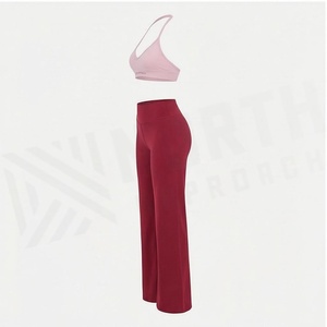 North Approach 2 Piece Yoga Set Halter Neck <b>Flared</b> Leg Full Length Solid Color Breathable Women's Sportswear - Product Image 3