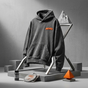 OneApex Custom <b>Men's</b> Charcoal Gray Oversized <b>Hoodie</b> 3D <b>Orange</b> Logo Pullover Streetwear Sweatshirt and Hoodies - Product Image 1