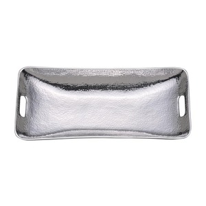 Bandeja Decorativa Rectangular Plateada con Textura Martillada, Diseño Moderno con Asa para Decoración del Hogar - Product Image 1