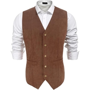 Chaleco de Cuero de Gamuza Marrón Personalizado para Hombre, Estilo Vintage Vaquero Occidental, Cuello en V, Botones a Presión, Estilo OEM - Product Image 2