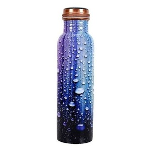 ขวดน้ำทองแดงลายดอกไม้แบบพกพาพร้อมฝาสีทองและดีไซน์สีน้ำเงิน - Product Image 2