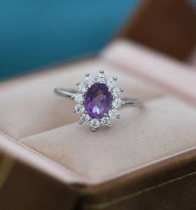 Genuine Amethyst and CZ Halo <b>Ring</b> in Sterling <b>Silver</b> Natural Amethyst Stone <b>Ring</b> <b>Stacking</b> <b>Rings</b> - Product Image 5