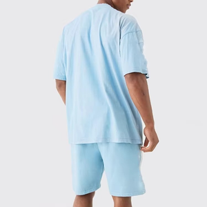 Ensemble de sport décontracté d'été pour hommes, vente en gros, t-shirts amples à manches courtes en coton gaufré 100 % écologique - Product Image 5