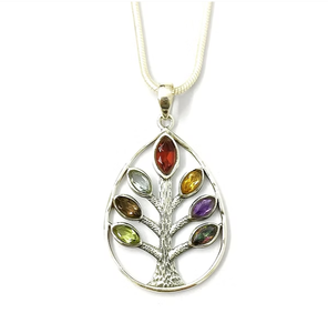Pendentif motif arbre multi-pierres, anti-ternissement, en argent sterling 925, pour tous les jours et toutes occasions. - Product Image 2