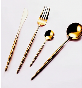 <b>Golden</b> Polished Metal Flatware <b>Set</b> Modern Luxury Design High Mirror Finish Dishwasher Safe Wedding Tableware - Product Image 1
