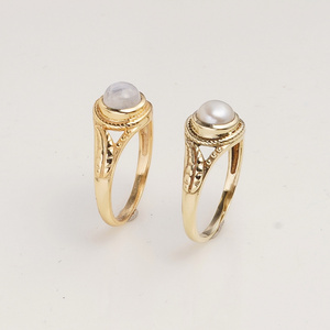 Natural Pearl Ring in <b>Gold</b> Finish Vintage Bezel <b>Set</b> Statement Ring Elegant Handmade Jewelry for Women Gift - Product Image 3