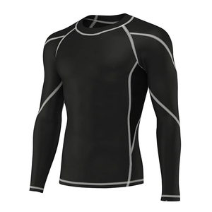 Camiseta Deportiva de Manga Larga para Hombre, Protección Solar UPF50+, Secado Rápido, Compresión, Cuello Redondo, Poliéster y Spandex, Color Negro - Product Image 1