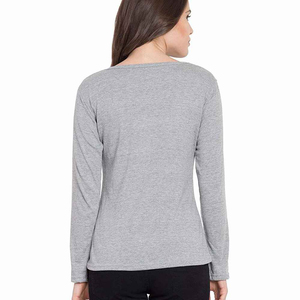 T-shirts décontractés à manches longues en polyester/coton pour femmes, gris, tissu en toile respirant, écologique, logo personnalisé, vêtements décontractés - Product Image 2