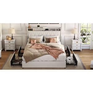 Struttura letto matrimoniale in metallo con testiera ergonomica e prese di ricarica, piattaforma letto con struttura resistente per mobili matrimoniali - Product Image 5