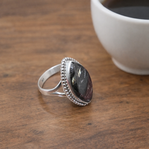 Top Quality Golden Fire Nuummite Gemstone 925 Sterling Silver <b>Ring</b> Beaded Border Handmade <b>Boho</b> Jewelry Rose & Yellow Gold <b>Ring</b> - Product Image 5
