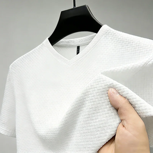 เสื้อยืดคอกลมผ้าไหมน้ำแข็งลำลองสำหรับผู้ชาย แขนสั้น ผ้าถักวาฟเฟิล รุ่นใหม่ปี 2026 - Product Image 3